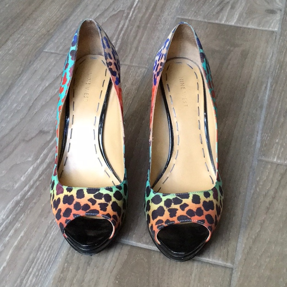 Nine West Colorful Cheetah Print Open-Toe Heels. - image 3